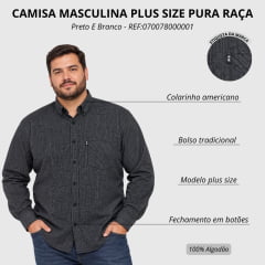 Camisa Masculina Pura Raça Plus Size Xadrez Preto E Branco Regular Fit Manga Longa REF:070078000001
