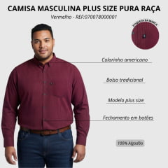 Camisa Masculina Pura Raça Plus Size Xadrez Vermelho Regular Fit  Manga Longa REF:070078000001