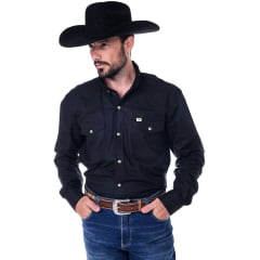 Camisa Masculina Radade 2B Texas Preta Com Dois Bolsos Manga Longa