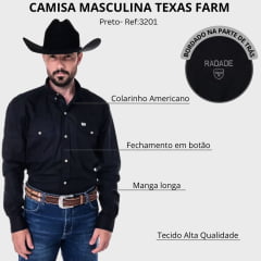 Camisa Masculina Radade 2B Texas Preta Com Dois Bolsos Manga Longa