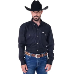 Camisa Masculina Radade 2B Texas Preta Com Dois Bolsos Manga Longa