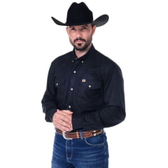 Camisa Masculina Radade 2B Texas Preta Com Dois Bolsos Manga Longa