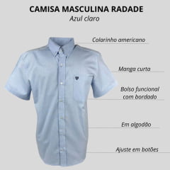 Camisa Masculina Radade Azul Lisa Manga Curta Com Logo Azul Ref:LIsa OX