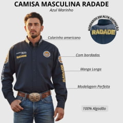 Camisa Masculina Radade Bordada Manga Longa Brands Azul Marinho Ref: 3820