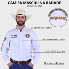 Camisa Masculina Bordada Radade Manga Longa Brands Branco Ref: 3820