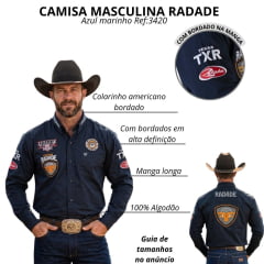 Camisa Masculina Radade Manga Longa Azul Marinho Com Bordado Ref: 3420