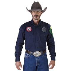 Camisa Masculina Radade Manga Longa Bordada Barretos Azul Marinho Ref: 3213