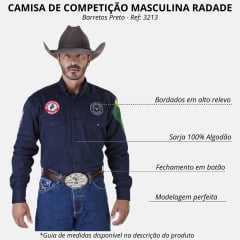 Camisa Masculina Radade Manga Longa Bordada Barretos Azul Marinho Ref: 3213