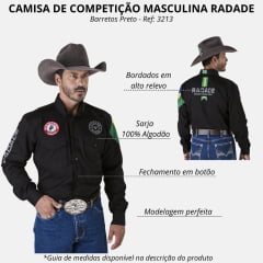 Camisa Masculina Radade Manga Longa Bordada Barretos Preto Ref: 3213