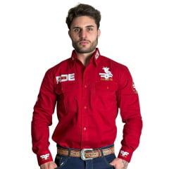 Camisa Masculina Bordada Radade Manga Longa Riders Vermelha Ref: 1865