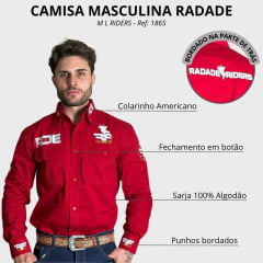 Camisa Masculina Bordada Radade Manga Longa Riders Vermelha Ref: 1865