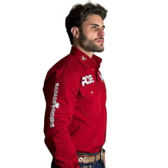 Camisa Masculina Bordada Radade Manga Longa Riders Vermelha Ref: 1865