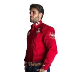 Camisa Masculina Bordada Radade Manga Longa Riders Vermelha Ref: 1865