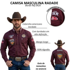 Camisa Masculina Radade Manga Longa Bordô Com Bordado Ref: 3420