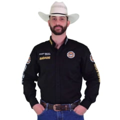 Camisa Masculina Radade Manga Longa Brands Preta Bordado Dourado Ref: 3819