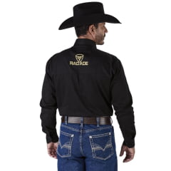 Camisa Masculina Radade Manga Longa Brownstone Preta Bordado Dourado Ref: 4625