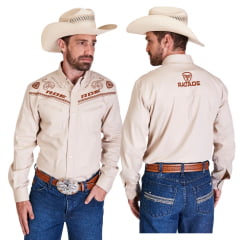Camisa Masculina Radade Manga Longa Preta Bordado Com  Bolso Sem Botão Ref:Brownstone - Escolha a cor