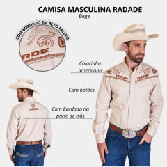 Camisa Masculina Radade Manga Longa Preta Bordado Com  Bolso Sem Botão Ref:Brownstone - Escolha a cor
