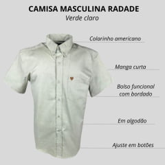 Camisa Masculina Radade Verde Claro Lisa Manga Curta Com Logo Marrom Ref:LIsa OX