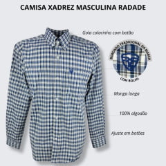 Camisa Masculina Radade Xadrez Azul Com Azul Bordo Manga Longa