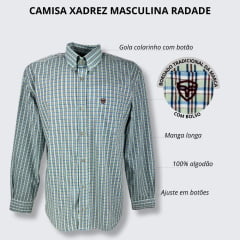 Camisa Masculina Radade Xadrez Verde Com Azul Bordo Manga Longa