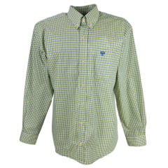 Camisa Masculina Radade Xadrez Verde Com Logo Azul Manga Longa