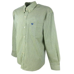 Camisa Masculina Radade Xadrez Verde Com Logo Azul Manga Longa