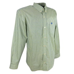 Camisa Masculina Radade Xadrez Verde Com Logo Azul Manga Longa