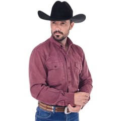 Camisa Masculina Radade YL Stone Bordô Com Dois Bolsos Manga Longa