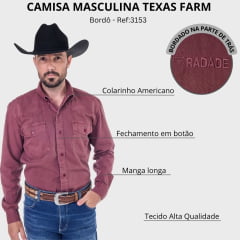 Camisa Masculina Radade YL Stone Bordô Com Dois Bolsos Manga Longa