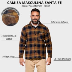 Camisa Masculina Santa Fé Térmica Tradicional La Criolla Xadrez Azul/Marrom REF:01