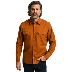 Camisa Masculina Stellablu Manga Longa Sarja Com Elastano Caramelo Ref: 3154C
