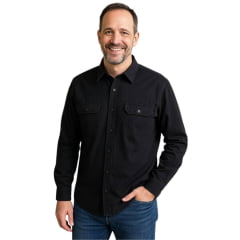 Camisa Masculina Stellablu Manga Longa Sarja Com Elastano Preto Ref: 3154