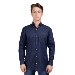 Camisa Masculina Strut Manga Longa Azul Marinho Lisa Com Bolso REF: 7173 Camisa Masculina Strut Manga Longa Azul Marinho Lisa Com Bolso REF: 7173