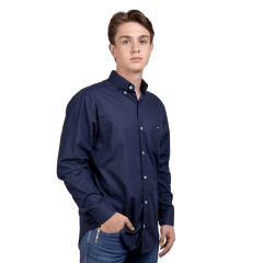 Camisa Masculina Strut Manga Longa Azul Marinho Lisa Com Bolso REF: 7173