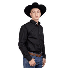 Camisa Masculina Strut Manga Longa Preta Lisa Com Bolso REF: 7173
