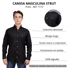 Camisa Masculina Strut Manga Longa Preta Lisa Com Bolso REF: 7173