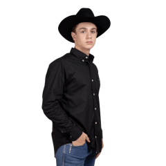 Camisa Masculina Strut Manga Longa Preta Lisa Com Bolso REF: 7173