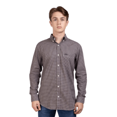 Camisa Masculina Strut Manga Longa Xadrez Pequeno Marrom/Branco Com Bolso REF: 7174 Camisa Masculina Strut Manga Longa Xadrez Pequeno Marrom/Branco Com Bolso REF: 7174