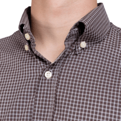 Camisa Masculina Strut Manga Longa Xadrez Pequeno Marrom/Branco Com Bolso REF: 7174