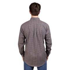 Camisa Masculina Strut Manga Longa Xadrez Pequeno Marrom/Branco Com Bolso REF: 7174