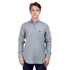 Camisa Masculina Strut Manga Longa Xadrez Pequeno Verde/Azul Com Bolso REF: 7174 Camisa Masculina Strut Manga Longa Xadrez Pequeno Verde/Azul Com Bolso REF: 7174