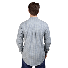 Camisa Masculina Strut Manga Longa Xadrez Pequeno Verde/Azul Com Bolso REF: 7174