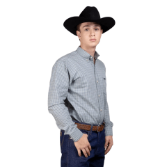 Camisa Masculina Strut Manga Longa Xadrez Pequeno Verde/Azul Com Bolso REF: 7174
