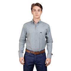 Camisa Masculina Strut Manga Longa Xadrez Pequeno Verde/Azul Com Bolso REF: 7174