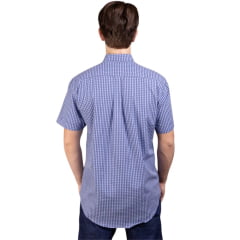 Camisa Masculina Strut Manga Curta Xadrez Pequeno Azul Marinho Com Bolso Ref: 7179