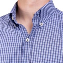 Camisa Masculina Strut Manga Curta Xadrez Pequeno Azul Marinho Com Bolso Ref: 7179