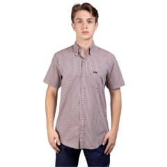 Camisa Masculina Strut Manga Curta Xadrez Pequeno Laranja E Azul Com Bolso Ref: 7176 Camisa Masculina Strut Manga Curta Xadrez Pequeno Laranja E Azul Com Bolso Ref: 7176
