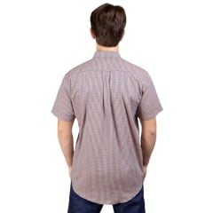 Camisa Masculina Strut Manga Curta Xadrez Pequeno Laranja E Azul Com Bolso Ref: 7176