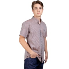 Camisa Masculina Strut Manga Curta Xadrez Pequeno Laranja E Azul Com Bolso Ref: 7176